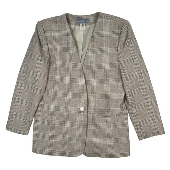 Vintage 90s Norton McNaughton Beige Houndstooth Blazer Women’s 12 Lined Jacket - Picture 4 of 8